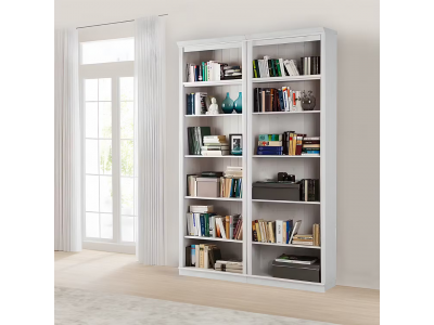 Kit com 2 estantes em Madeira Maciça – Na cor branco lavado | Coleção Biblioteca